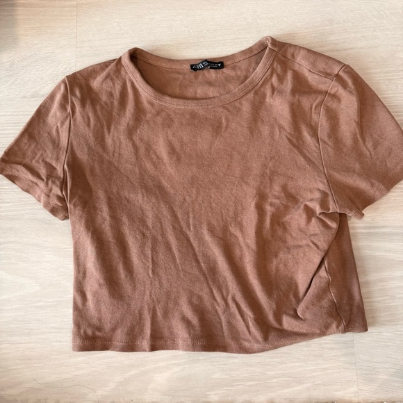 Zara Tops - Zara Dusty Pink Cropped Tee Size Large